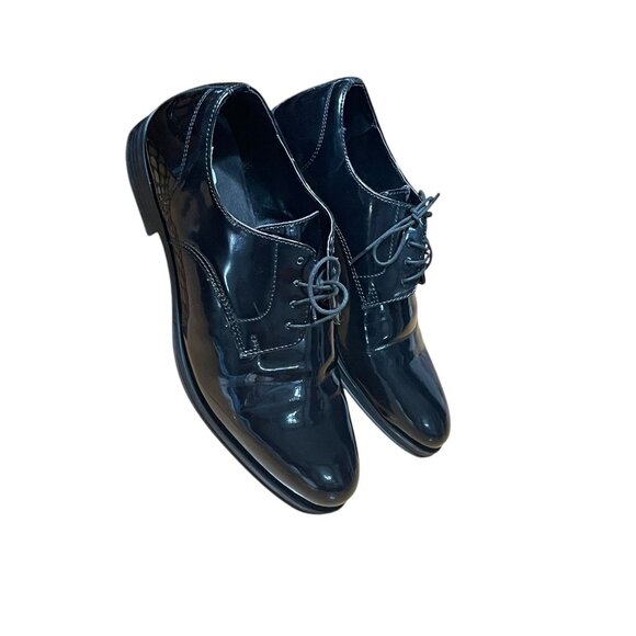 MIX No 6.Mens Formal Black Patent Leather Derby Shoes Size 11.5 - Picture 2 of 9